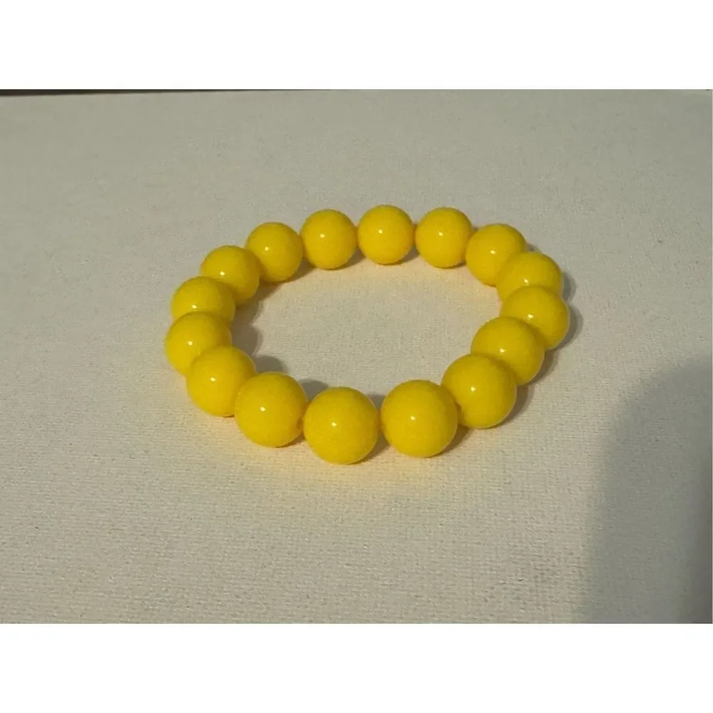 90s Vintage Womens Chunky Yellow Beaded Slip On Stretch Bracelet Y2K Rockabilly